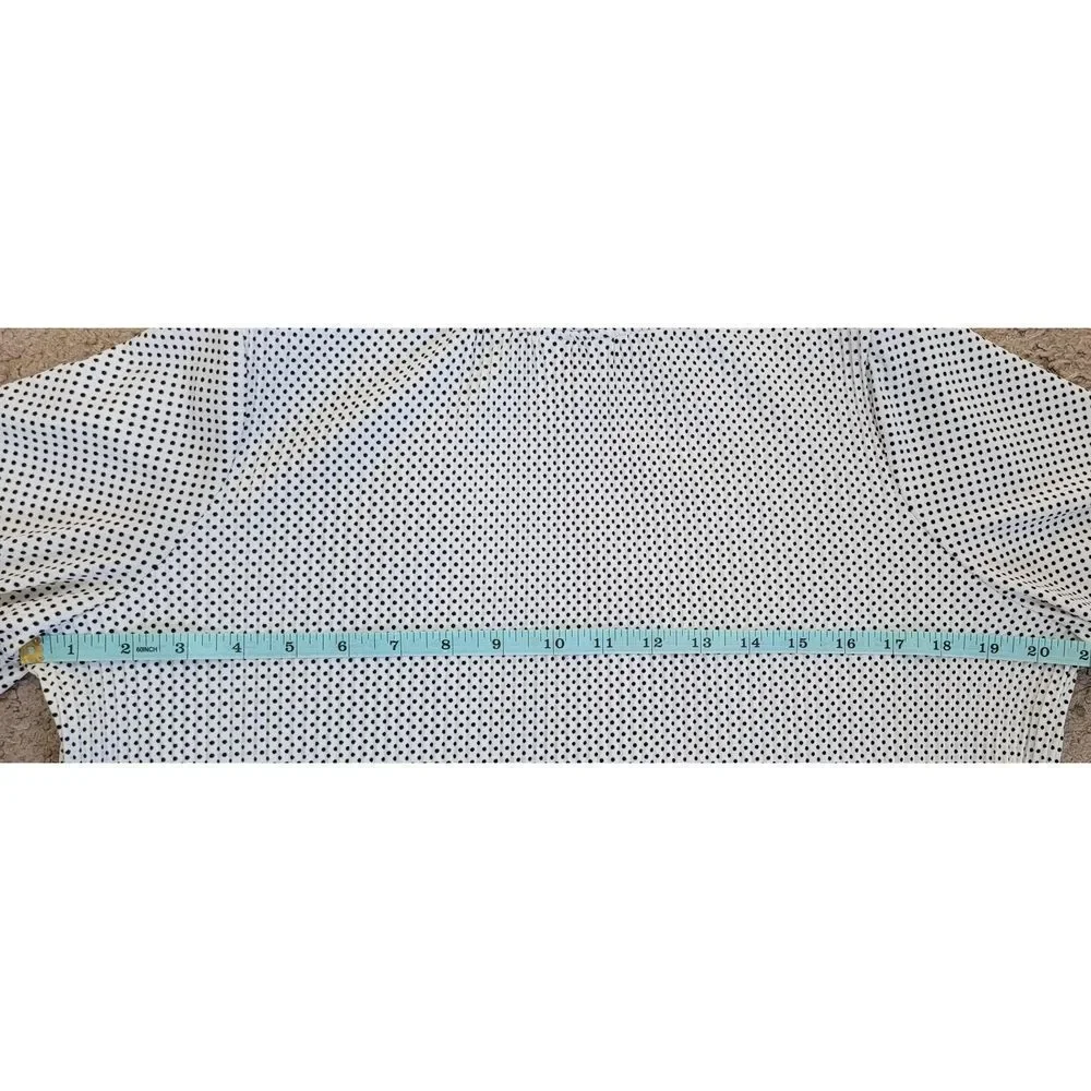 Adrianna Papell Top Blouse Women’s Medium White Black Polka Dot Long Sleeve - Picture 11 of 13
